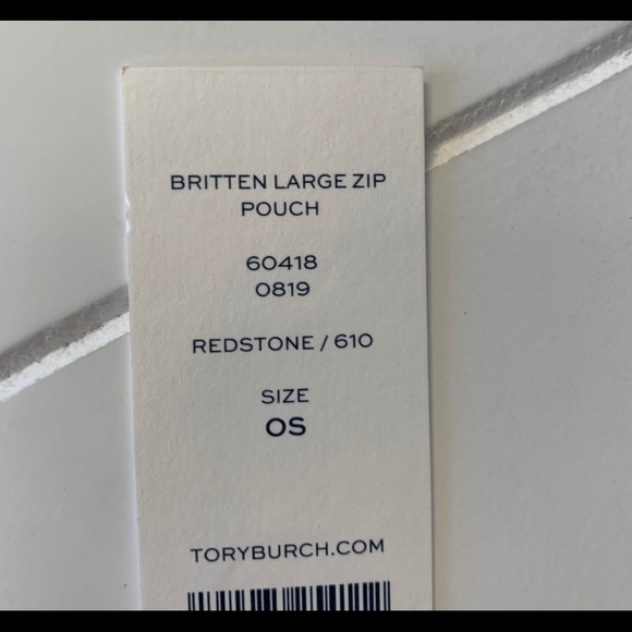 Tory Burch Britten Large Zip Leather pouch wristlet, Redstone color - Picture 8 of 10